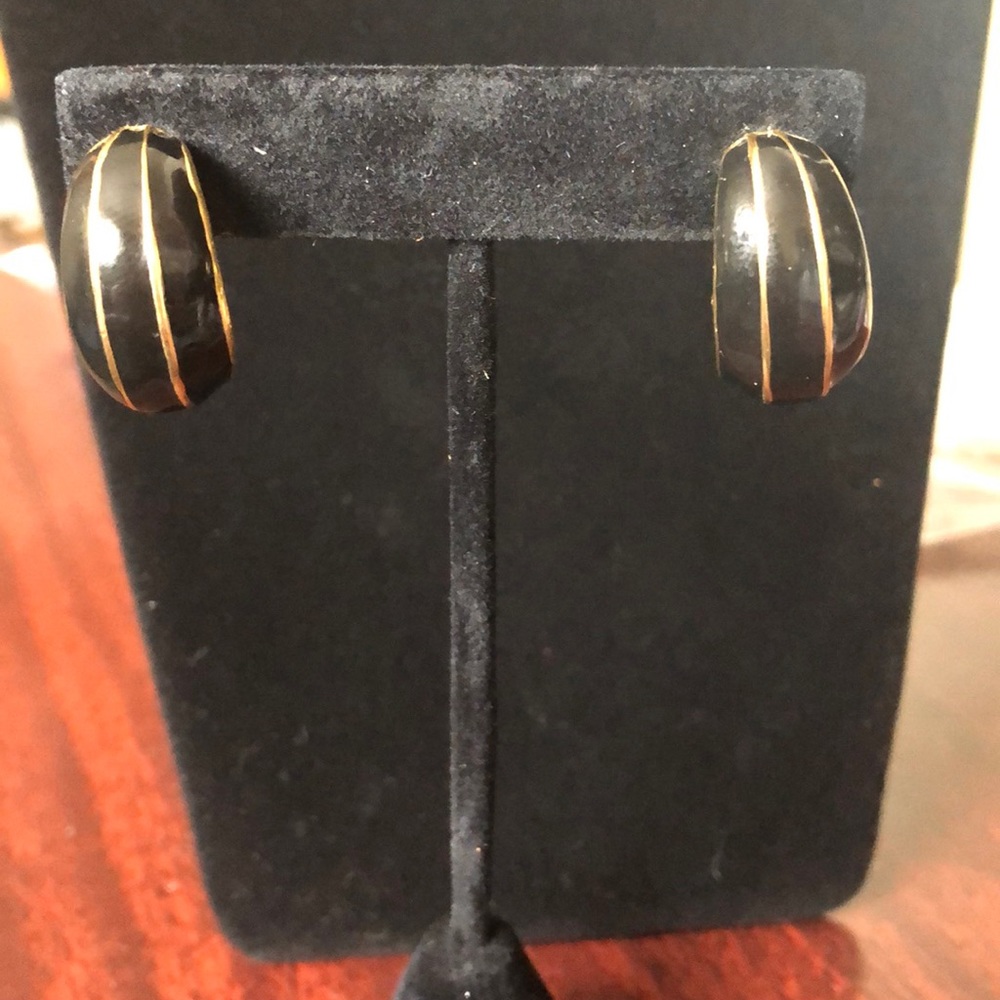 Women’s Black and Gold-Tone Clip on Earrings